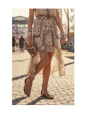 Grey Mer ♔ Luxe Embellished Metallic Gladiator Sandals ♔ Latte Leather ♔ 36 6M ♔